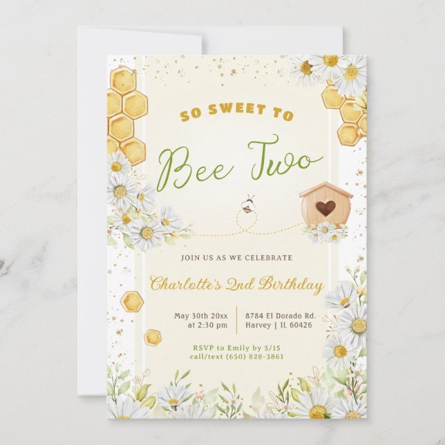 2. Geburtstag Süßbiene Zwei Girl Bumblebee Einladung (Vorderseite)
