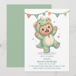 2. Geburtstag Teddybär Dinosaurier Party Einladung