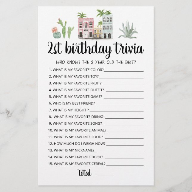 2. Geburtstag Trivia editierbares Spiel (Vorderseite)