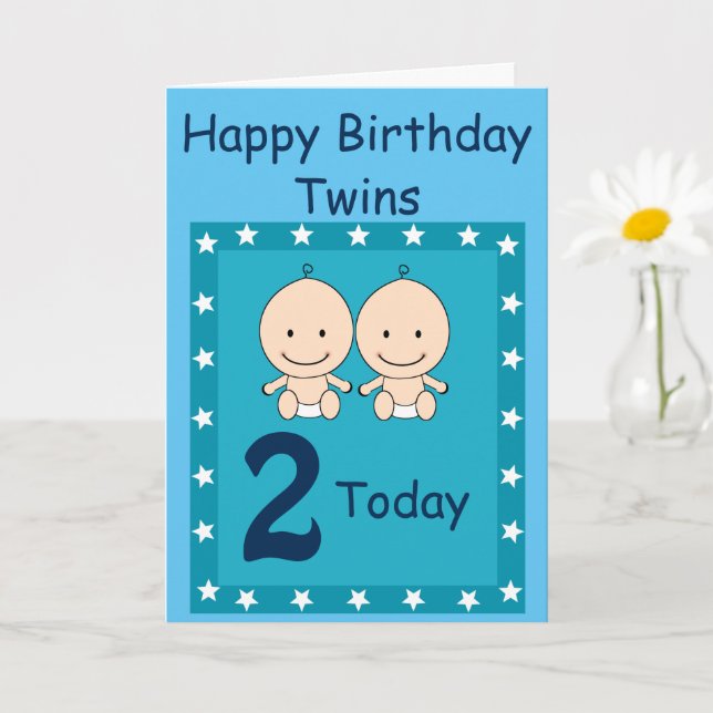 2. Geburtstag - Twin Boys Karte (Kleine Pflanze)