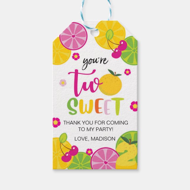 2. Geburtstag TWOTTI FRUITTI Obst Danke Tag Geschenkanhänger (Vorderseite)