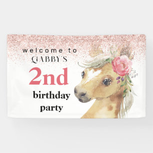 2. Geburtstag Wasserfarbe Pink Pony Party Banner