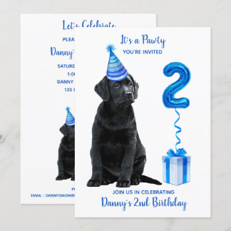2. Geburtstag Welpenthema - Niedlicher Hund Blue B Einladung