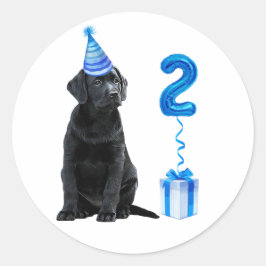 2. Geburtstag Welpenthema - Niedlicher Hund Blue B Runder Aufkleber