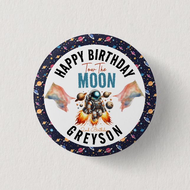 2. Geburtstag Weltraum starten Button (Vorderseite)