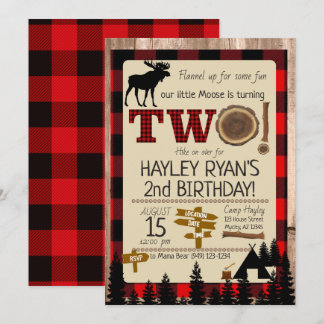 2. Geburtstag Wild One Flannel Little Moose Thema Einladung