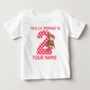 2. Geburtstags-Affe-Mädchen-personalisierter T - Baby T-shirt