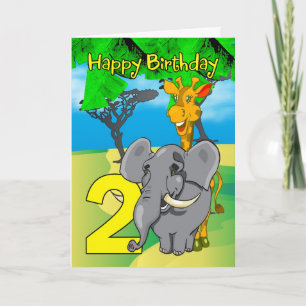 2. Geburtstags-Karte - Elefant, Giraffe, Dschungel Karte