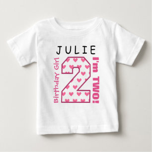 2. Geburtstags-Mädchen ein Jahr-Rosa-Herzen V01J Baby T-shirt