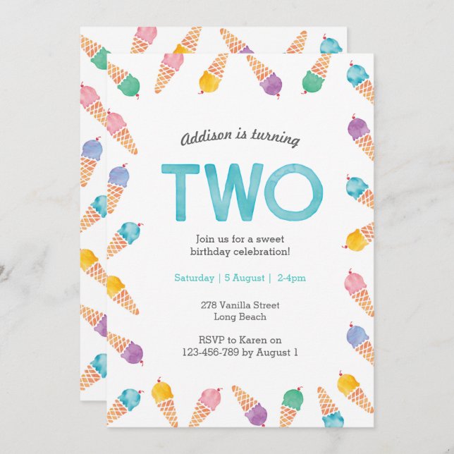 2. Geburtstags-Party | Einladung von Rainbow Ice (Vorne/Hinten)