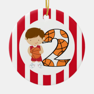 2. Geburtstags-Rot-Weiß-Basketball-Spieler v2 Keramikornament