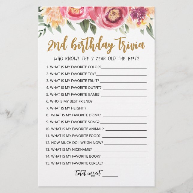 2. Geburtstags-Trivia-Spiel (Vorderseite)