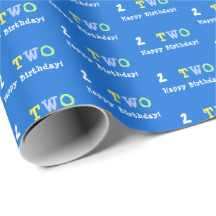 2. Geburtstagsalter 2 - Helles blaues Happy farbig Geschenkpapier