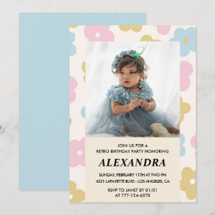 2. Geburtstagseinladung Retro Groovy Blumen Cute Einladung