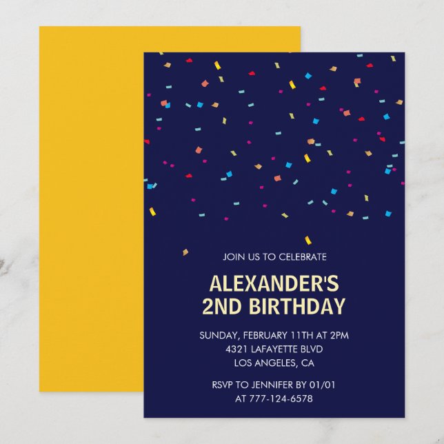 2. Geburtstagseinladungen Boy Confetti Modern Einladung (Vorne/Hinten)