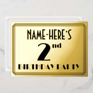 2. Geburtstagsfeier — Art Deco-Look „2“ + Name Folieneinladung