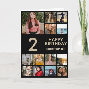 2. Geburtstagsfoto Collage 13 Fotos Schwarz & Gold Karte