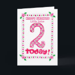 2. Geburtstagskarte für eine kleine Schwester Karte<br><div class="desc">Eine hübsche Geburtstagskarte für eine zweijährige kleine Schwester mit hübschem Blumendesign in Rosa und Grün,  die aus einer handbemalten Papiercollage von Judy Adamson besteht.</div>