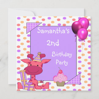 2. Geburtstagspots Giraffe Cupcake Balloons Mauve Einladung