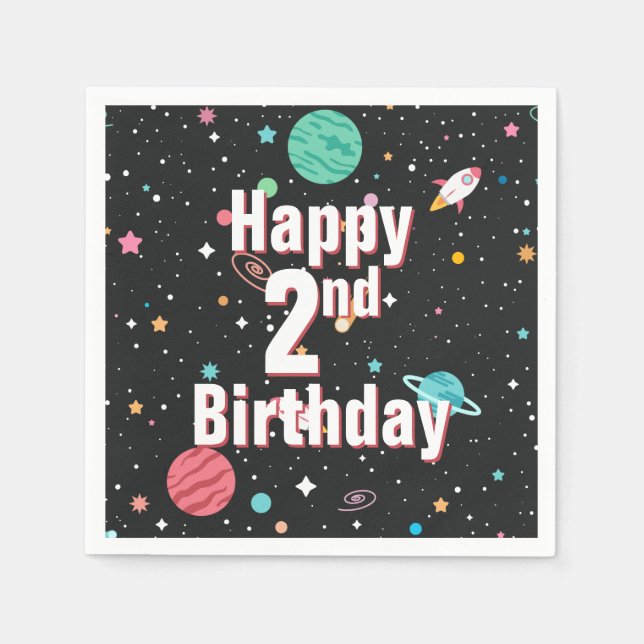 2. Geburtstagsraketenschiff und Planeten Serviette (Vorderseite)
