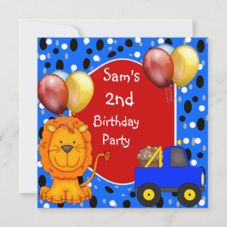 2. Geburtstagssprecher Lion Truck Cupcake Balloons Einladung