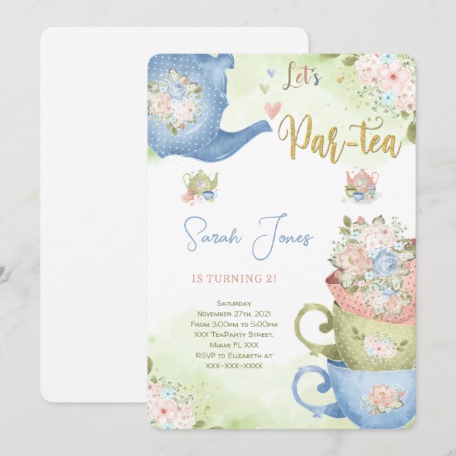 2. Geburtstagstee-Party Einladung (Vorne/Hinten)