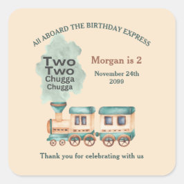 2. Geburtstagszug Party Alle Zimmer Wasserfarbe Quadratischer Aufkleber