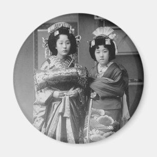 2 Geisha-Mädchen-Vintages japanisches Foto Magnet