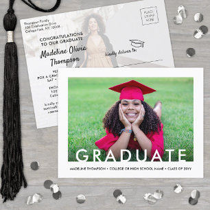 2 Graduate Fotos Moderne Minimale Graduiertenparty Einladungspostkarte