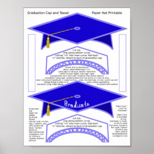 2 Graduation Cap Blue Paper hat Graduate Print Poster