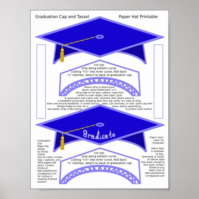 2 Graduation Cap Blue Paper hat Graduate Print Poster (Vorne)