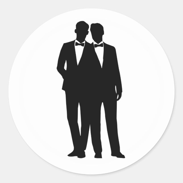 2 Grooms Silhouette Gay Couple Wedding Stickers (Vorderseite)