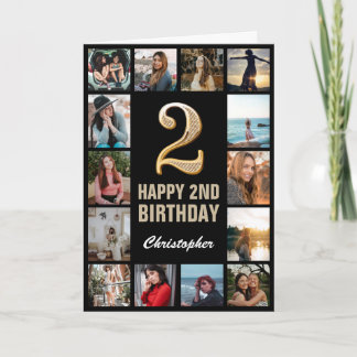 2. Happy Birthday Black and Gold Foto Collage Karte