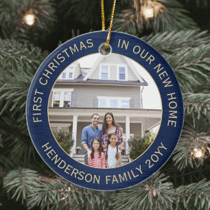 2 Hausfotos 1. Weihnachten Neues Zuhause Gebürstet Keramik Ornament