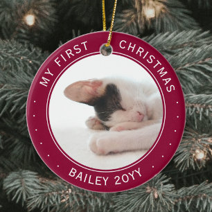 2 Haustierfotos Mein 1. Weihnachten Cranberry Rot Keramik Ornament