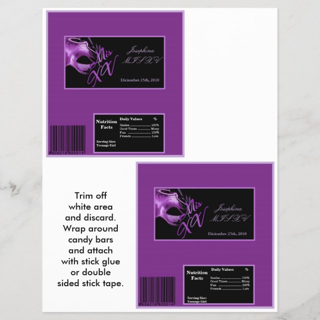 2 Hershey's Large Bar Wrapper Mis XV Lila Morado Flyer (Vorne)