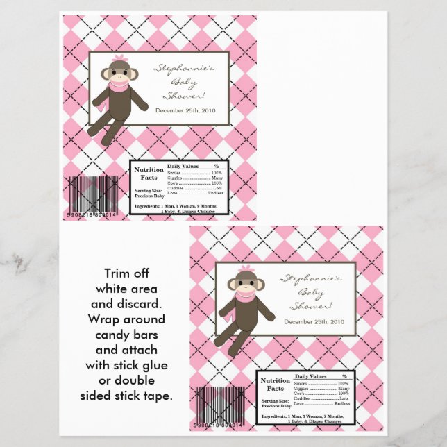 2 Hershey's Large Bar Wrapper Pink Sock Monkey Flyer (Vorne)