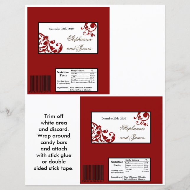 2 Hershey's Large Bar Wrapper Red Floral Filigree (Vorderseite)