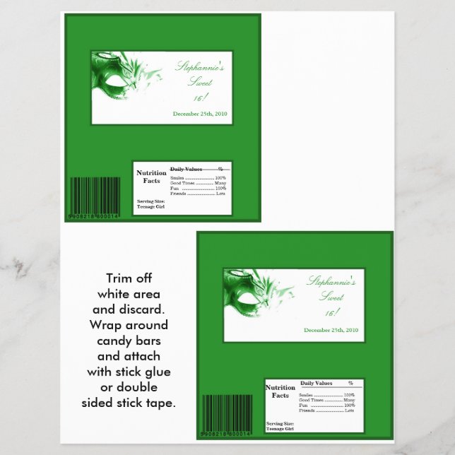 2 Hershey's Large Bar Wrapper Sweet 16 Green Flyer (Vorne)