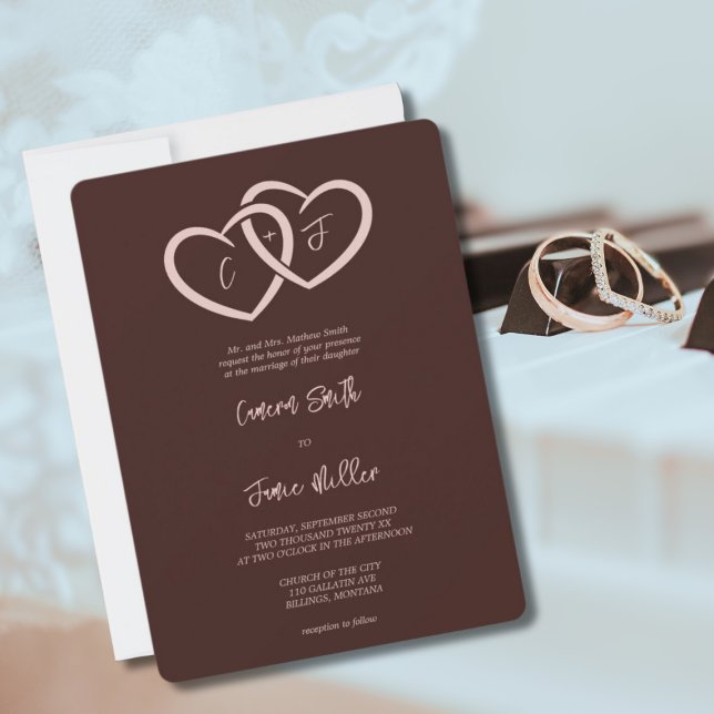 2 Herzen verbunden mit den Initials Sienna Wedding Einladung (2 Hearts Intertwined with Initials Sienna Wedding Invitation)