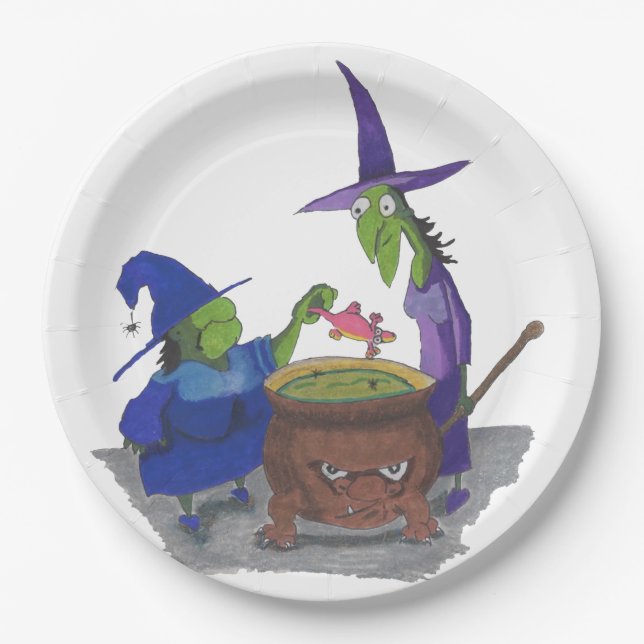 2 Hexen Brautrank in Cauldron Halloween Pappteller (Vorderseite)