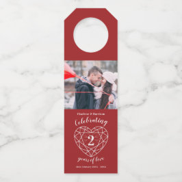 2. Hochzeitstag Foto mit rotem Herz Flaschenanhänger
