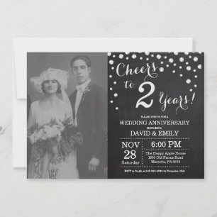 2. Hochzeitstag Schwarzes Silber Chalkboard Einladung