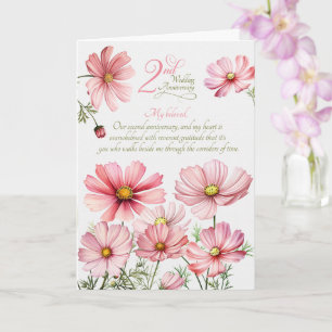 2. Hochzeitstag Sentimentale Rosa Cosmo-Blumen Karte