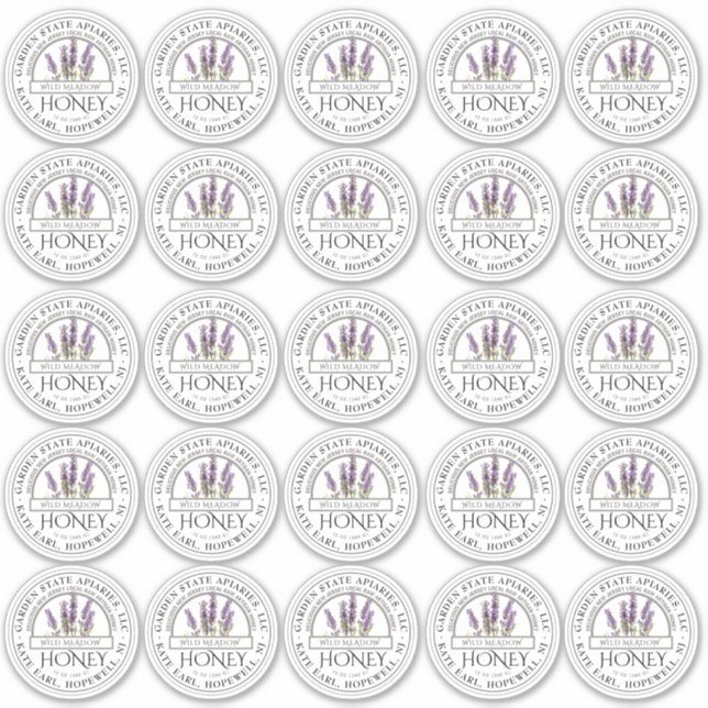 2" Honiglabel mit Staat Name und Lavendel-Blume Aufkleber (Vorderseite)