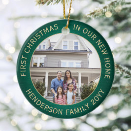 2 House Fotos 1. Weihnachten Neue Zuhause grün geb Keramik Ornament