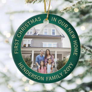 2 House Fotos 1. Weihnachten Neue Zuhause grün geb Keramik Ornament