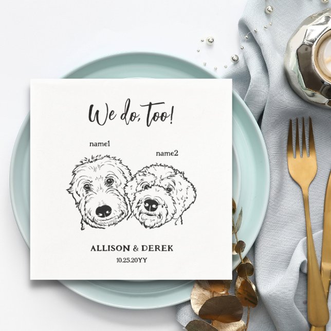 2 Hunde Doodle Zeichnend Wir tun zu Hochzeit Serviette (we do too 2 dogs wedding napkins)