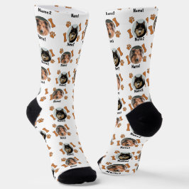 2 Hunde Fotos 2 Namen + Knochen & Paw Prints - wei Socken