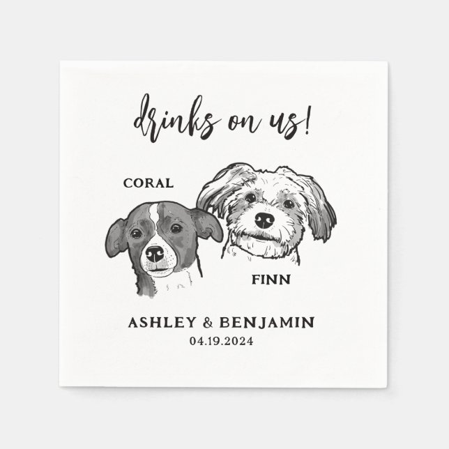 2 Hunde gegenüber Sketch Pet Drinks bei uns Hochze Serviette (Vorderseite)